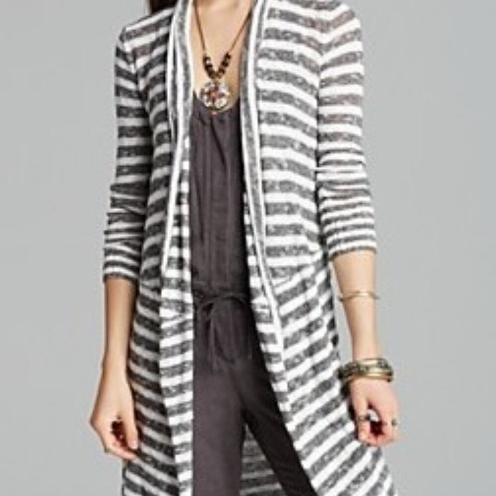 ✅ Free People Forget Me Not Stripe Cardigan | Pradux SIZE X-SMALL GRAY/CREAM